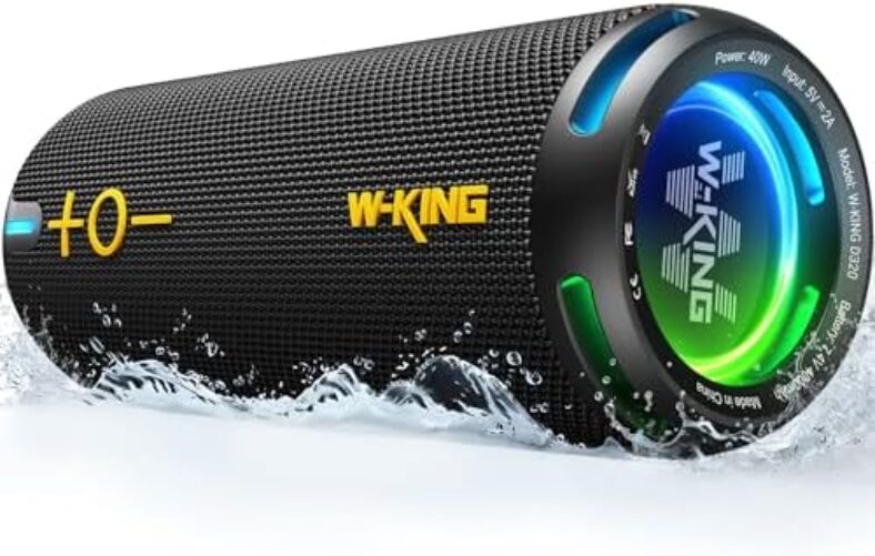 W-KING Bluetooth Speakers, IP67 Waterproof Portable Outdoor Speaker Bluetooth Wireless Loud, Customized EQ APP/Deep Bass, 360° Sound with Dual Voice Coil/Lights/V5.3/TF/AUX, 40W Party Shower Speaker