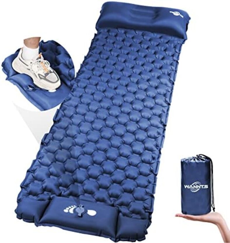 WANNTS Sleeping Pad Ultralight Inflatable Sleeping Pad for Camping, 75”X25”, Built-in Pump, Ultimate for Camping, Hiking – Airpad, Carry Bag, Repair Kit – Compact & Lightweight Air Mattress(Blue)