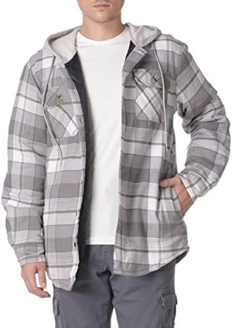 Wrangler Authentics Men’s Long Sleeve Quilted Lined Flannel Shirt Jacket with Hood