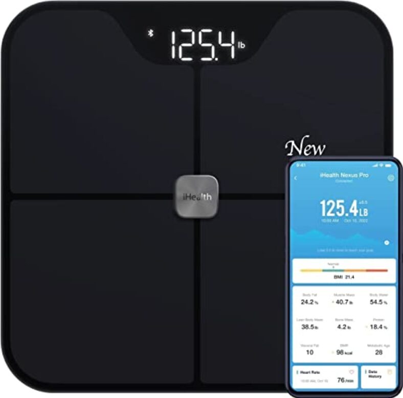 iHealth Nexus PRO Digital Bathroom Scale with Smart Bluetooth APP to Monitor Body Weight, Body Fat Scale,BMI,Muscle Mass,Composition Health Analyzer- Weighing Up to 400lb for People – Black