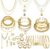 CONGYING 46 Pcs Gold Jewelry Set with 11Pcs Necklace, 11 Pcs anklet and 18 Pcs Earring Ear Cuff,6Hoop Earrings for Women Girls, Fashion Indie Costume Jewerly Pack for Friendship Party Gift