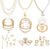 IFKM 36 PCS Gold Plated Jewelry Set with 4 PCS Necklace, 11 PCS Bracelet, 7 PCS Ear Cuffs Earring, 14 Pcs Knuckle Rings for Women Girls Valentine Anniversary Birthday Friendship Gift